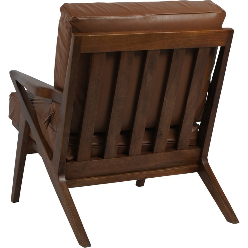 Classic Brown Leather Lounge Chair with Solid Wood Frame