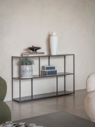 Bromley Black Metal Console Table 122 cm – Iron Display Console with Shelves