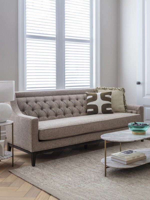 Cheval Taupe Three-Seater Sofa 200 cm – Beige Upholstery with Button Tufting