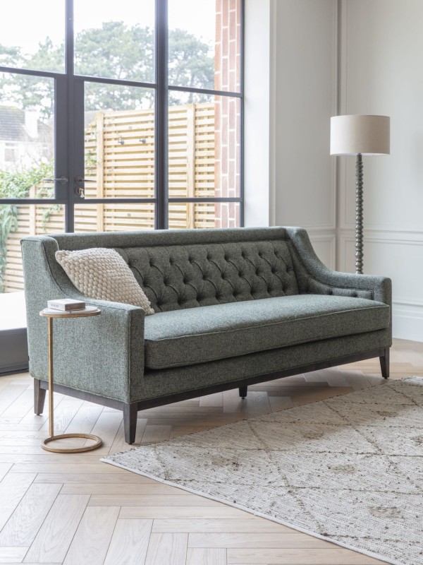 Cheval Forest Three-Seater Sofa, 200 cm, Green Upholstery with Decorative Buttons and Stitching