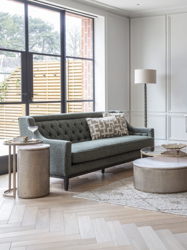 Cheval Forest Three-Seater Sofa, 200 cm, Green Upholstery with Decorative Buttons and Stitching