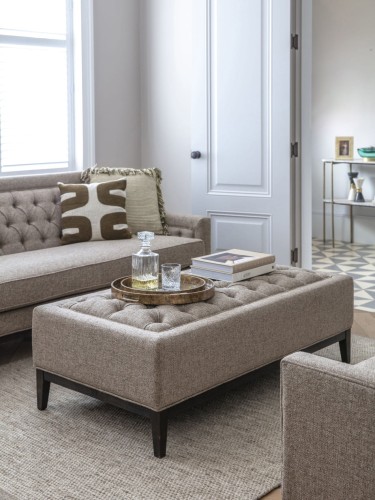 Cheval Taupe Ottoman 140 cm – Button-Tufted Footstool and Upholstered Coffee Table
