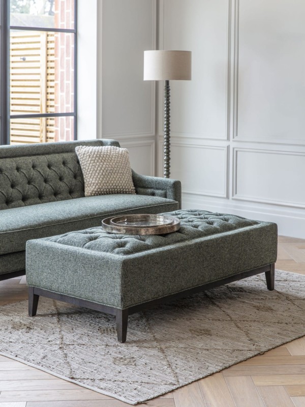 Cheval Forest Ottoman 140 cm Footstool Coffee Table - Green Upholstery with Decorative Buttons and Stitching