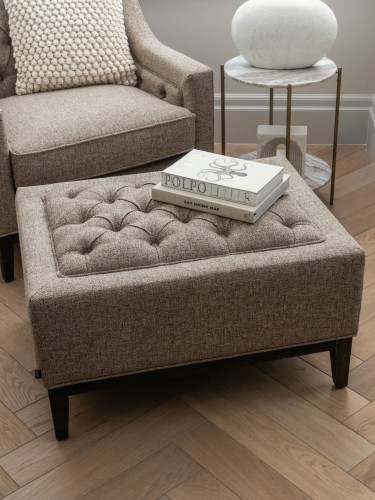 Cheval Taupe Footstool 81 cm with Button-Tufted Upholstery