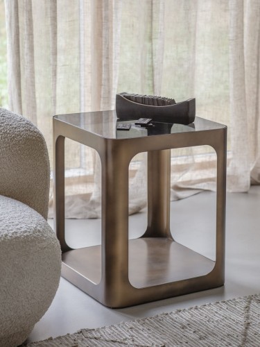 Kensington Gold Side Table 56 cm with Glass Top and Gold Metal Frame