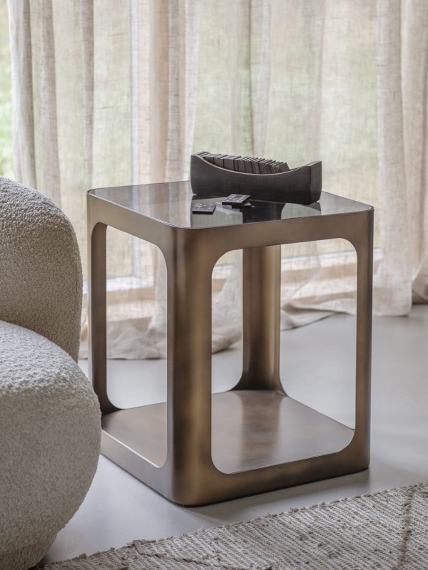 Kensington Gold side table 56 cm with smoked glass top