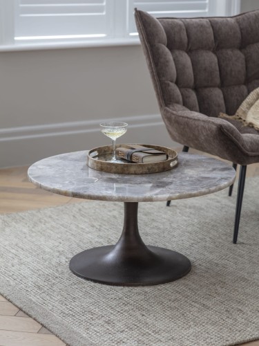 Brompton Quartz Coffee Table – 80 cm Round Coffee Table with Quartz Stone Top 