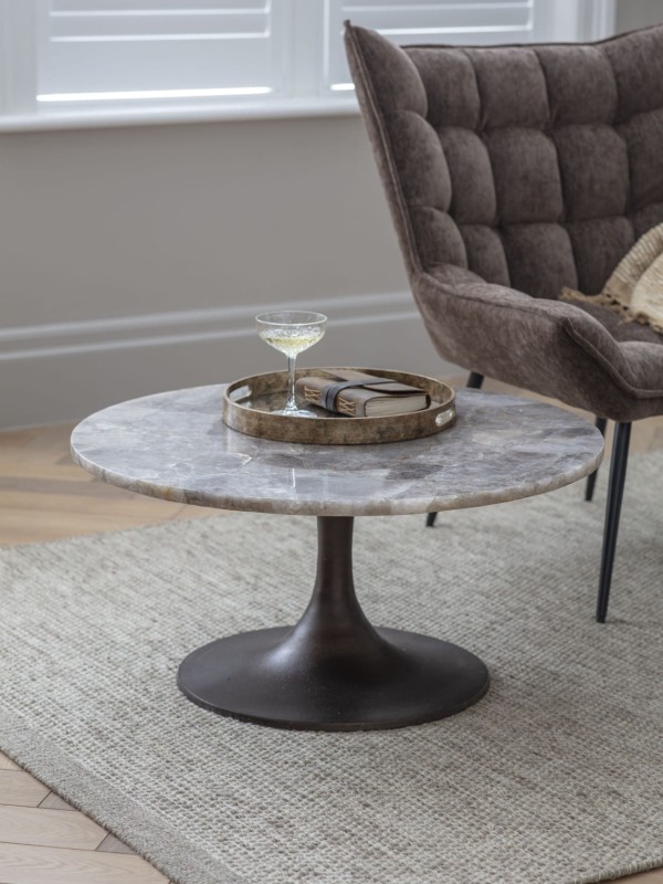 Brompton Quartz round coffee table measuring 80 cm