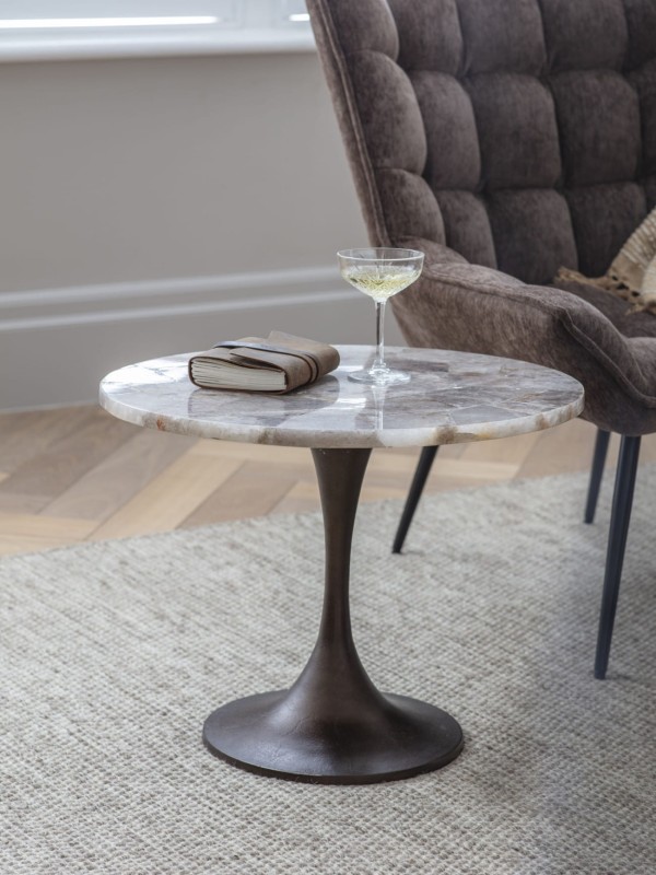 Brompton Quartz round side table measuring 60 cm
