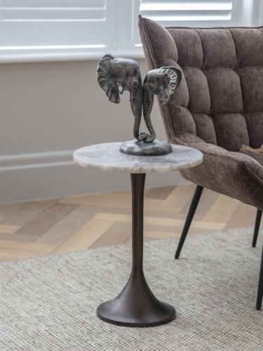 Brompton Quartz Tall Side Table 42 cm – Round Stone Top with Antique Brass Base