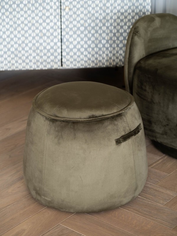 Ennismore Green Velvet Pouffe, 50 cm