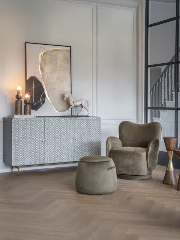 Ennismore Green Velvet Pouffe, 50 cm