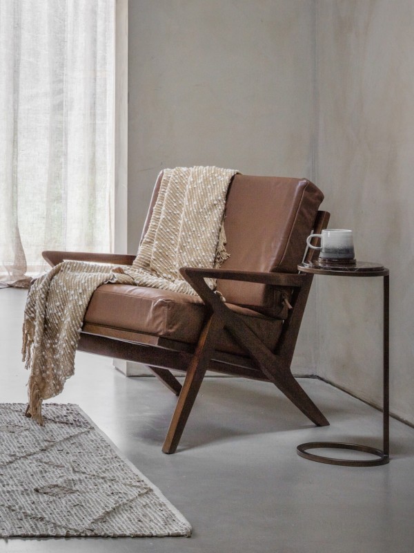Eccleston Brown Leather Armchair with Wooden Frame