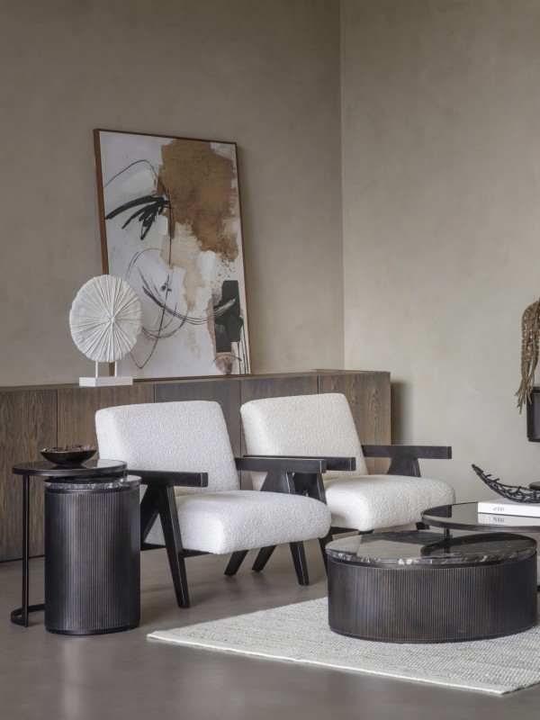 Primrose Black Side Tables – Set of 2, Marble & Glass, 43 × 61 cm