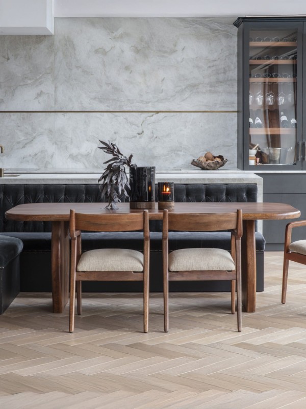 Dark brown rectangular wooden dining table