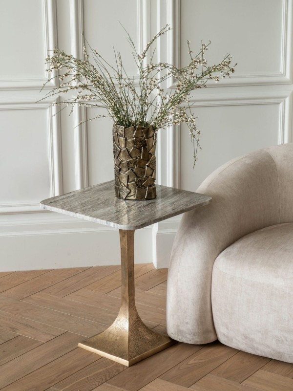 Square side table with natural marble top