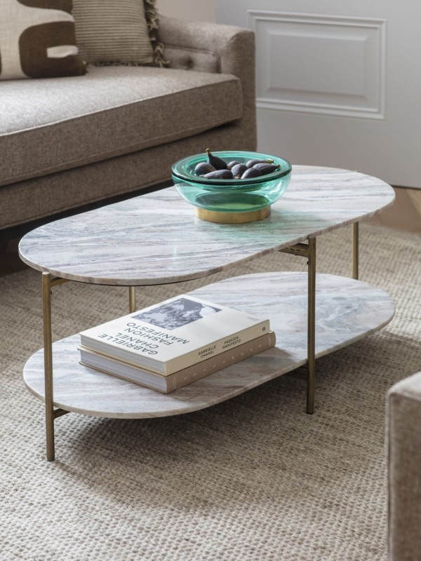 Leicester Oval Marble Coffee Table with Gold Legs – 100 x 50 cm