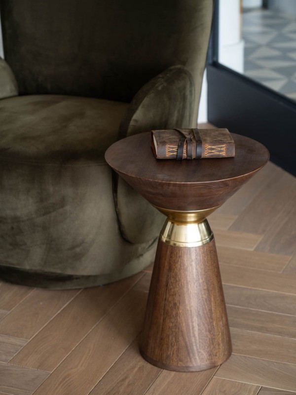 Amalfi Side Table – 50 cm Mango Wood with Gold Detailing | Luxury Accent Table by K&B London