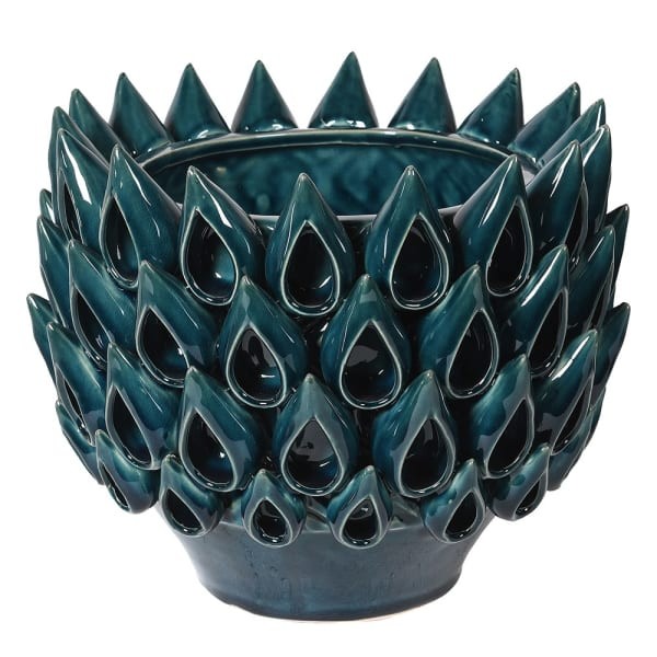 Blue ceramic decorative vase for living room or dining room