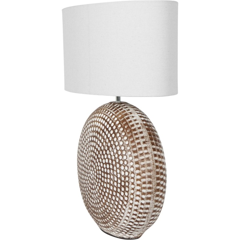 Brown ceramic table lamp with ivory oval linen shade