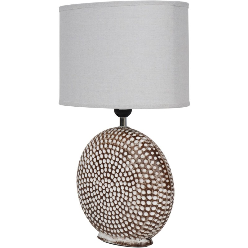 Brown ceramic lamp with pale natural linen shade