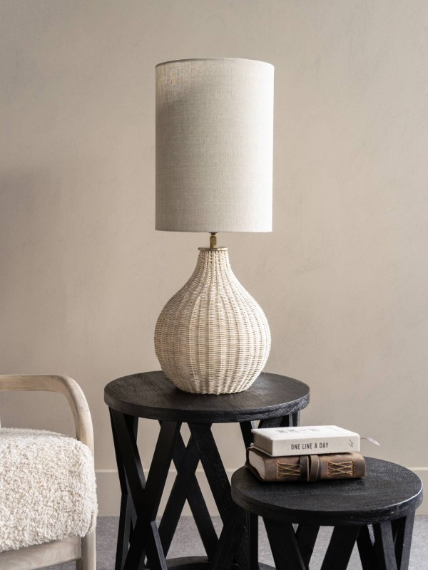 Boho table lamp with a light woven base