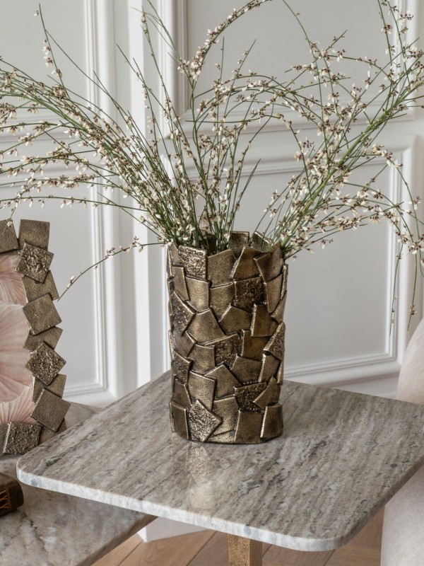 Belmore S antique gold decorative vase in textured aluminium