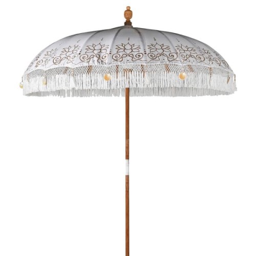 Hand-Painted White Garden Parasol, 200 cm, White and Gold