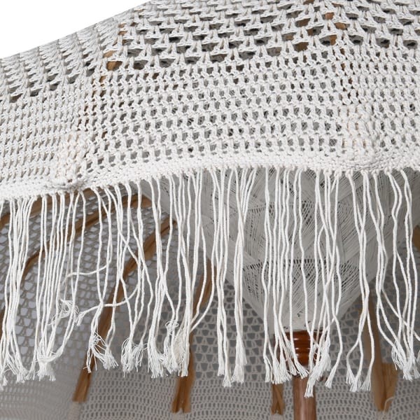 White Macramé Garden Parasol, 170 cm, Cotton with Wooden Base