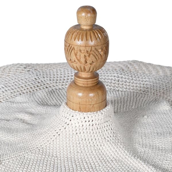 White Macramé Garden Parasol, 170 cm, Cotton with Wooden Base