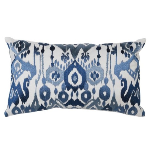 Ikat Decorative Cushion 45 x 45 cm – Blue and White Cotton Cushion with Feather Filling