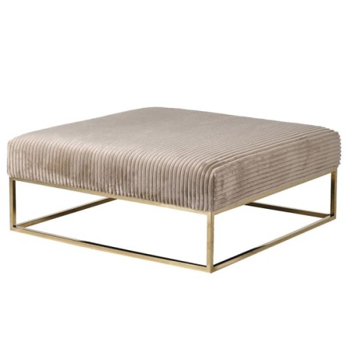 Azure Velvet Ottoman – 100x100x40 cm, Cream Velvet, Gold Stainless Steel