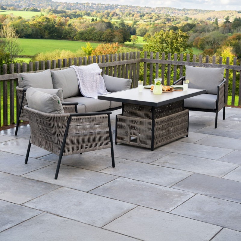 Esher Aluminium Garden Furniture Set – 3-Seater Sofa, Armchairs & Adjustable Height Table