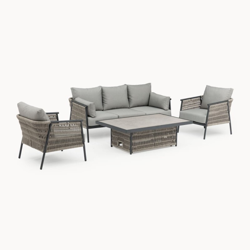 Esher Aluminium Garden Furniture Set – 3-Seater Sofa, Armchairs & Adjustable Height Table