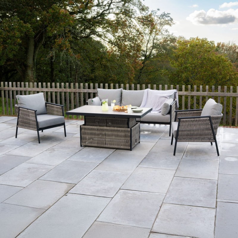 Esher Aluminium Garden Furniture Set – 3-Seater Sofa, Armchairs & Adjustable Height Table