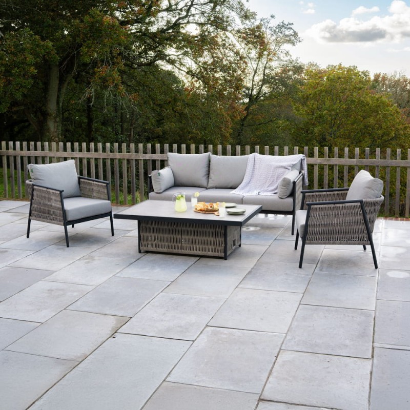 Esher Aluminium Garden Furniture Set – 3-Seater Sofa, Armchairs & Adjustable Height Table