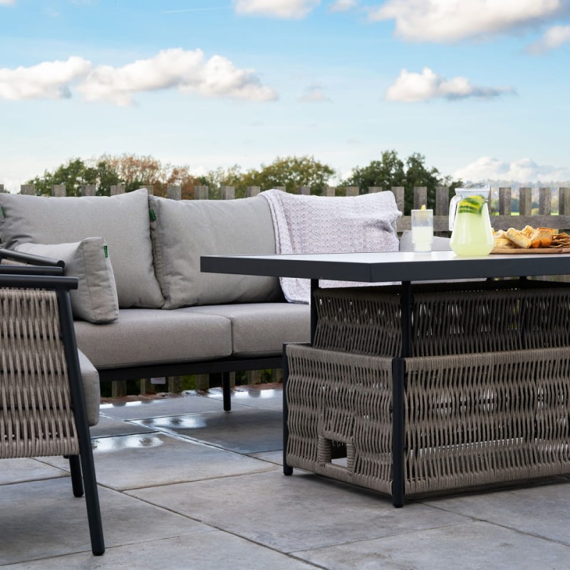 Esher Aluminium Garden Furniture Set – 3-Seater Sofa, Armchairs & Adjustable Height Table