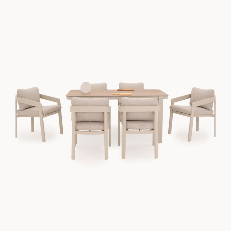 Lyall Garden Furniture Set – Six Chairs and Rectangular Wood-Effect Table