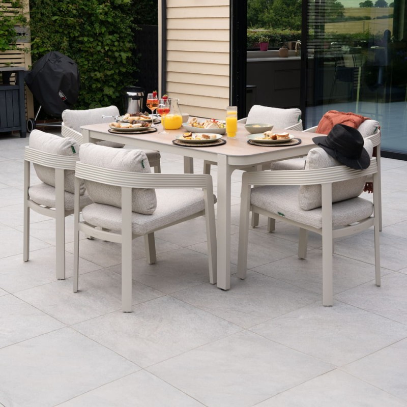 Lyall Garden Furniture Set – Six Chairs and Rectangular Wood-Effect Table