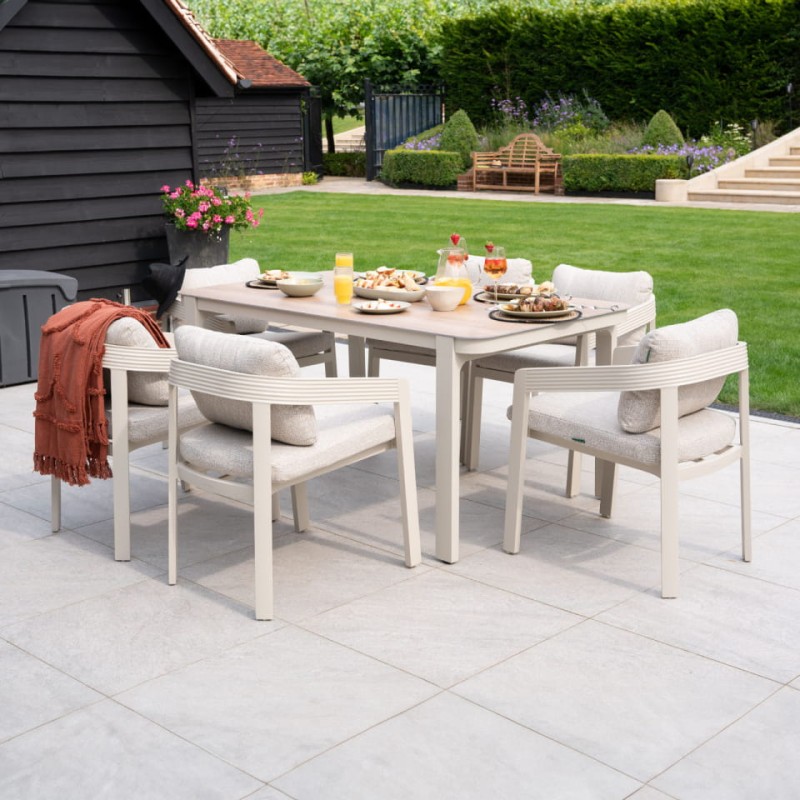 Lyall Garden Furniture Set – Six Chairs and Rectangular Wood-Effect Table