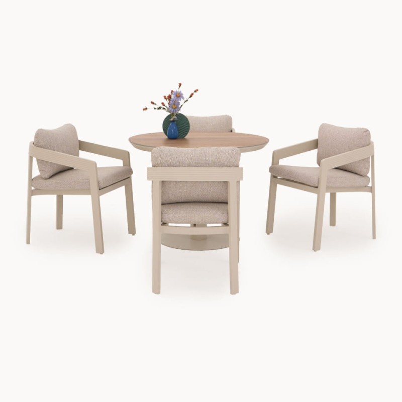 Lyall Garden Furniture Set – Four Chairs and Round Wood-Effect Dining Table