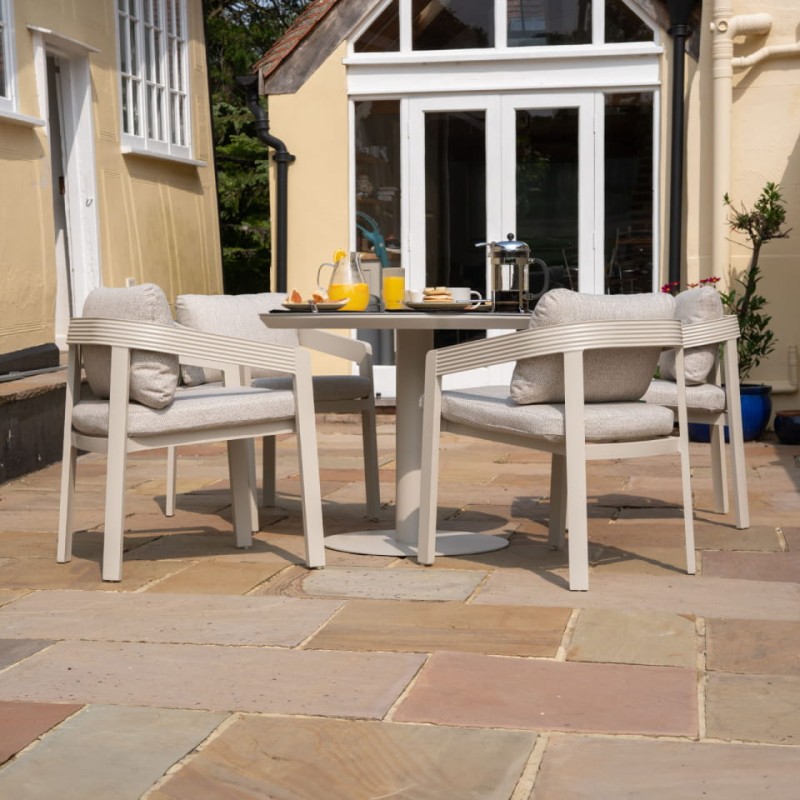 Lyall Garden Furniture Set – Four Chairs and Round Wood-Effect Dining Table