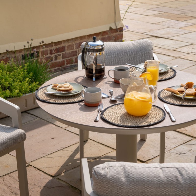 Lyall Garden Furniture Set – Four Chairs and Round Wood-Effect Dining Table