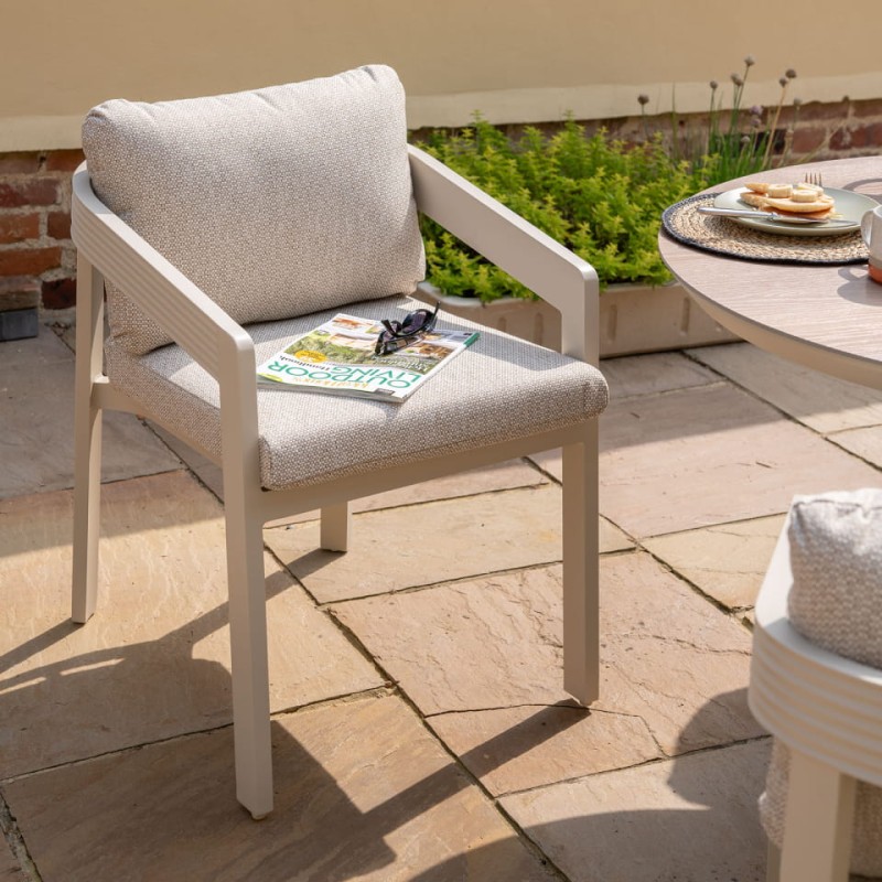 Lyall Garden Furniture Set – Four Chairs and Round Wood-Effect Dining Table
