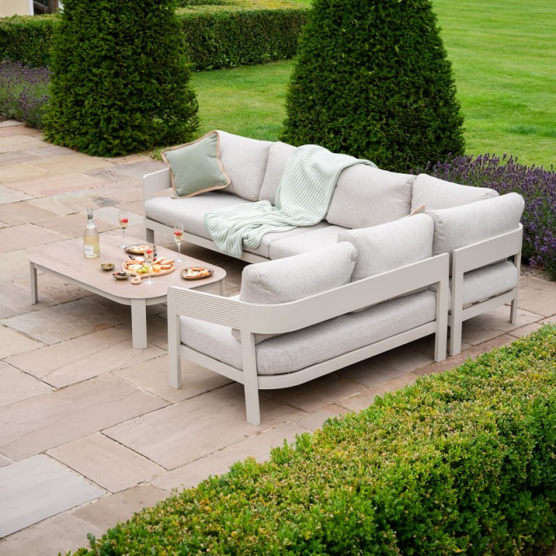 Lyall Corner Garden Furniture Set – Cream Corner Sofa and Coffee Table