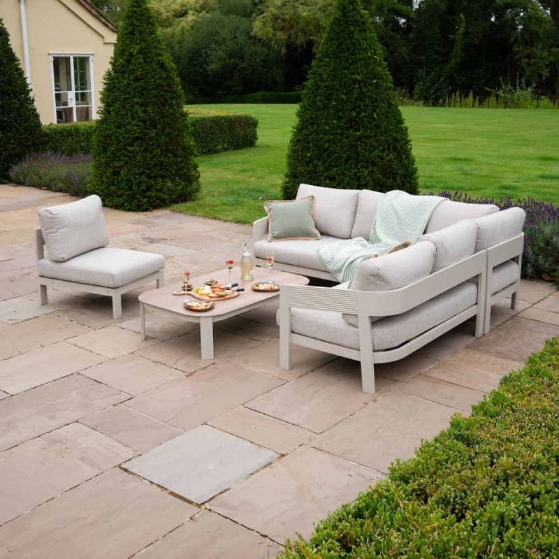 Lyall Corner Garden Furniture Set – Cream Corner Sofa and Coffee Table
