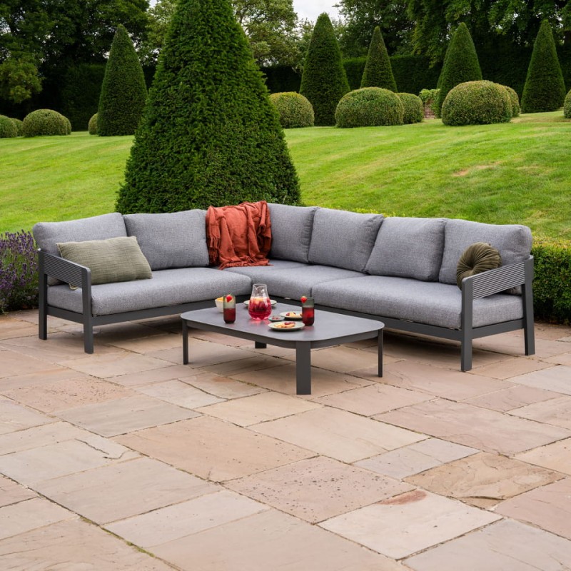 Lyall Corner Grey Garden Furniture Set – Corner Sofa & Grey Coffee Table