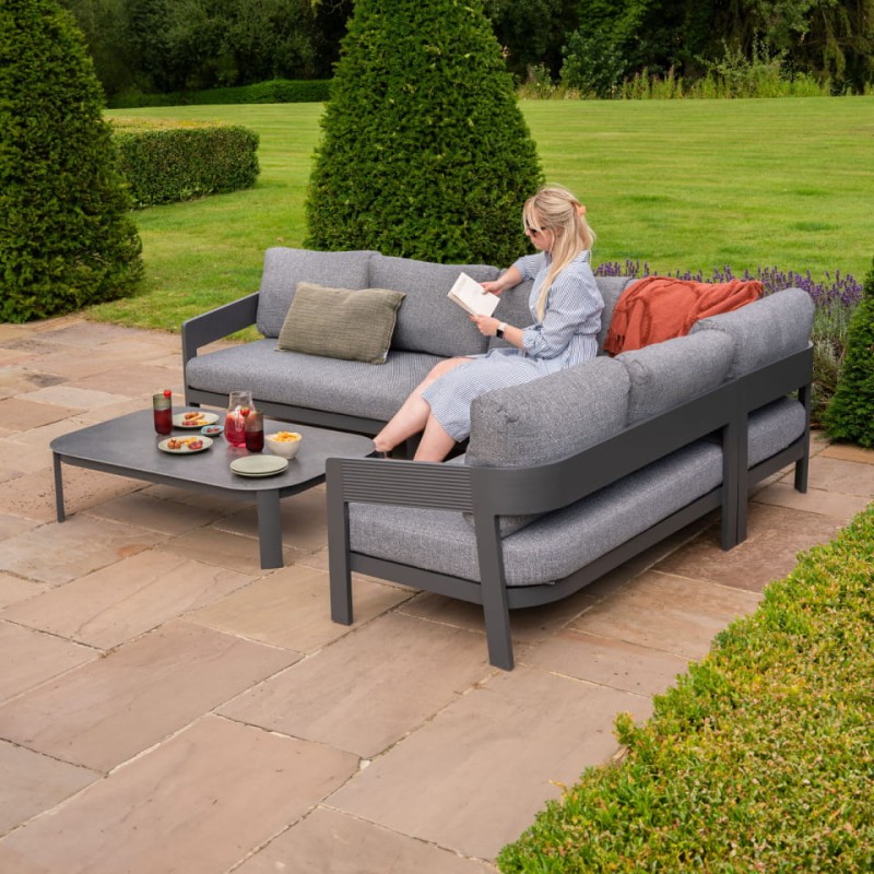 Lyall Corner Grey Garden Furniture Set – Corner Sofa & Grey Coffee Table