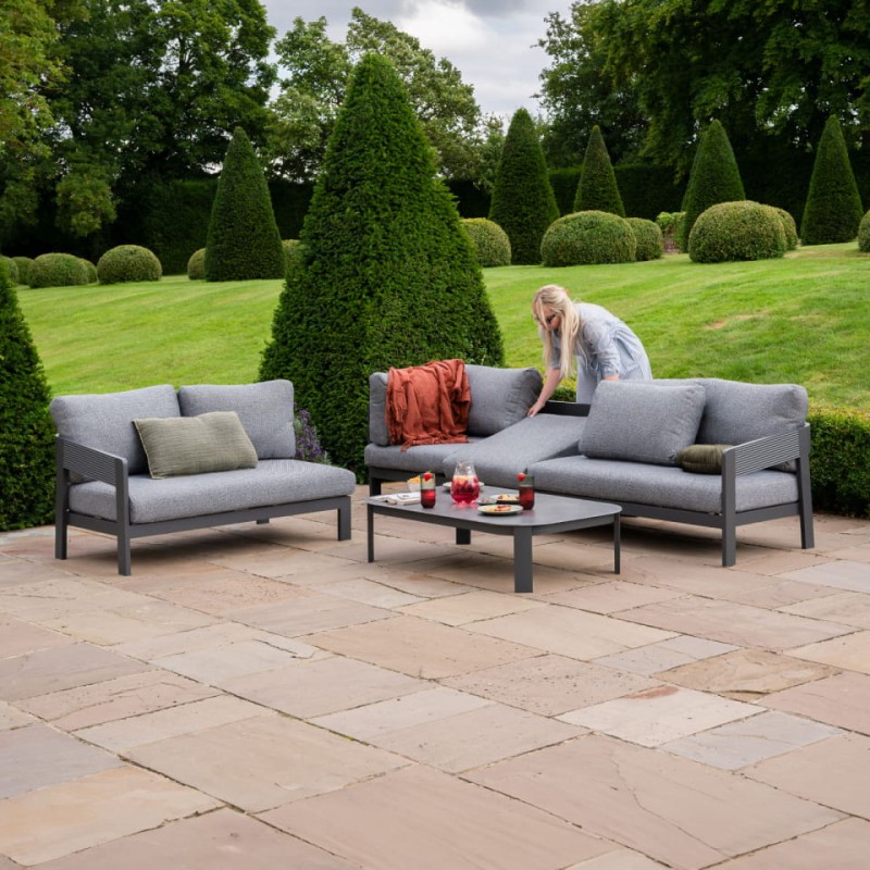 Lyall Corner Grey Garden Furniture Set – Corner Sofa & Grey Coffee Table