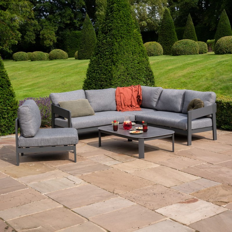 Lyall Corner Grey Garden Furniture Set – Corner Sofa & Grey Coffee Table